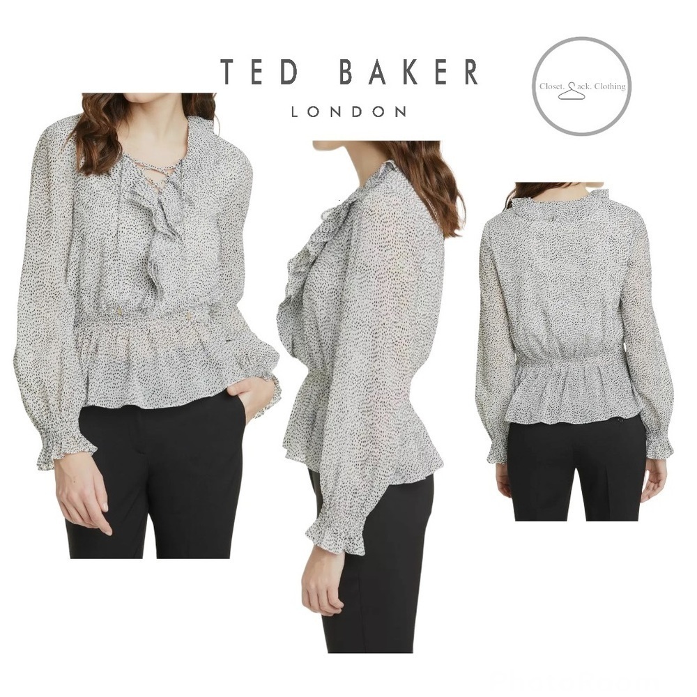 Ted Baker London Alyanna Print Ruffle Blouse Size 2